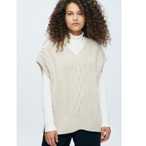 KOTN Cable Knit V-Neck Sweater Vest in Beige